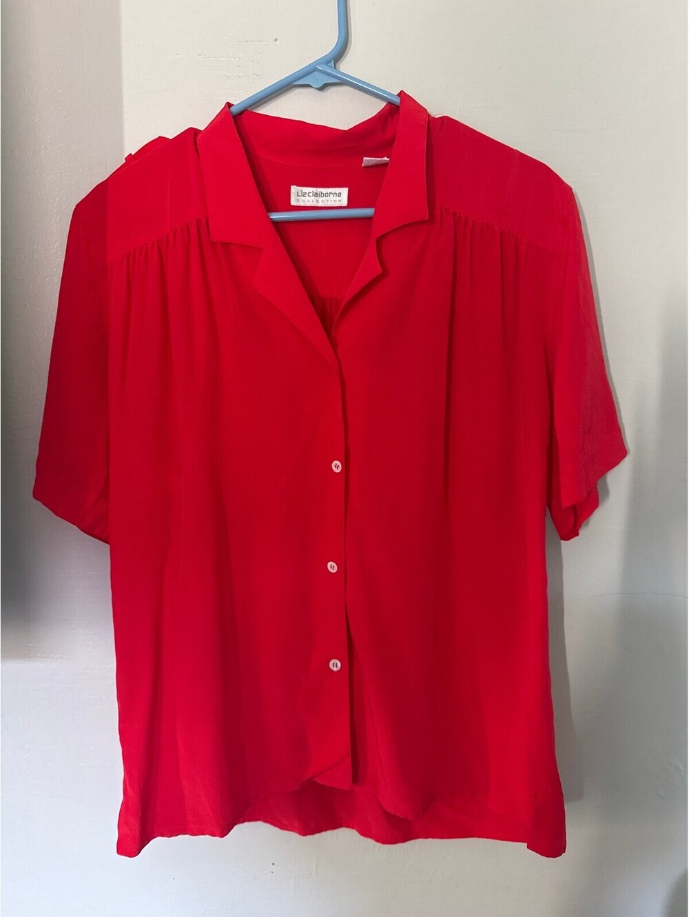 Liz Claiborne Collection Red 100% Silk Button Front Blouse Size 8